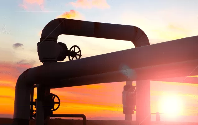 gas pipes with sunset