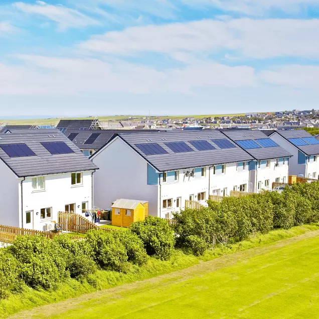 View of housing estate using solar panels