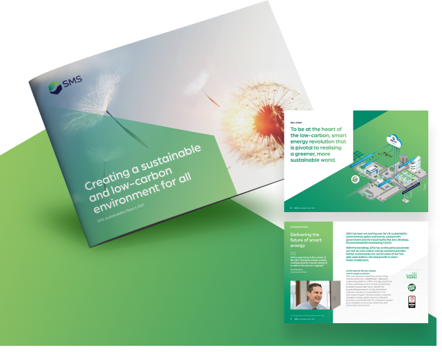 Image showing the cover and insides of an SMS sustainability report
