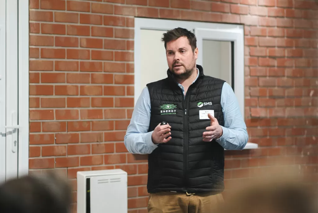 man gives presentation speech